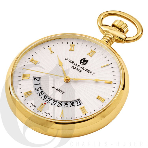 Gold-Plated Open Face Quartz Charles Hubert Pocket Watch